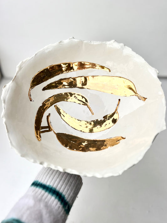 gold eucalyptus pressed nature bowl samples/seconds/sale piece