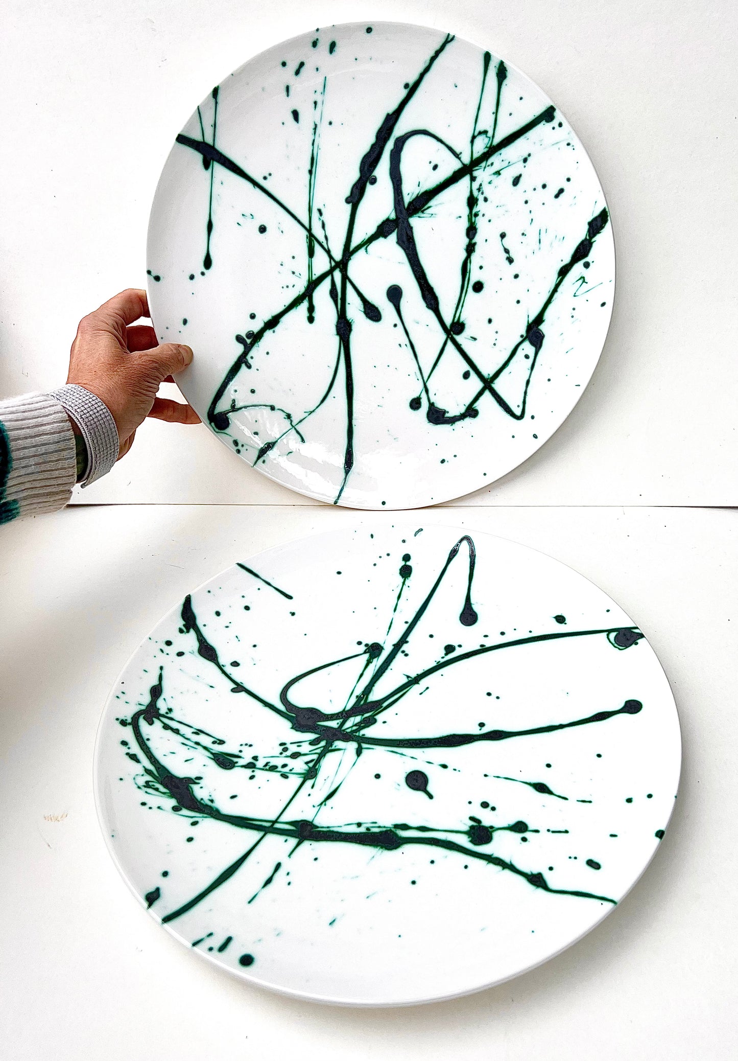 SOLD - copper splatter charger-serving plate samples/seconds/sale piece