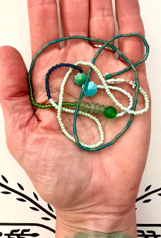 vintage stacked bead strand necklace; ceramic, glass, lucite…