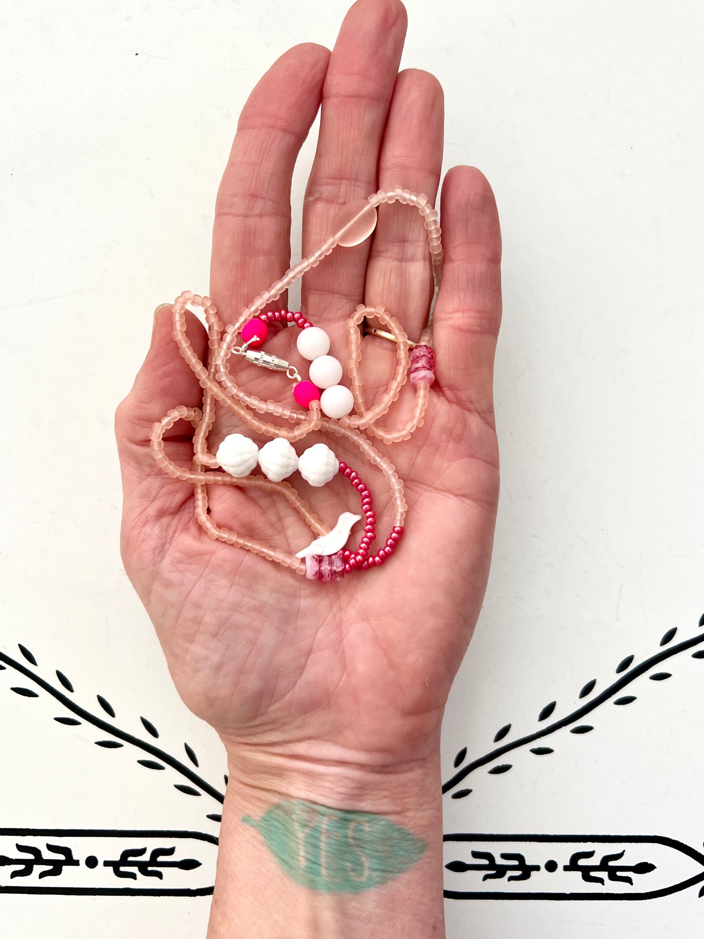 vintage stacked bead strand necklace; ceramic, glass, lucite…