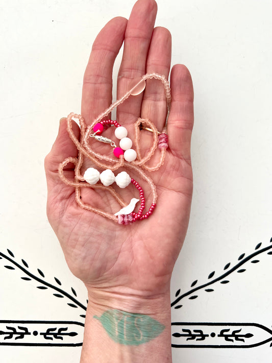 vintage stacked bead strand necklace; ceramic, glass, lucite…