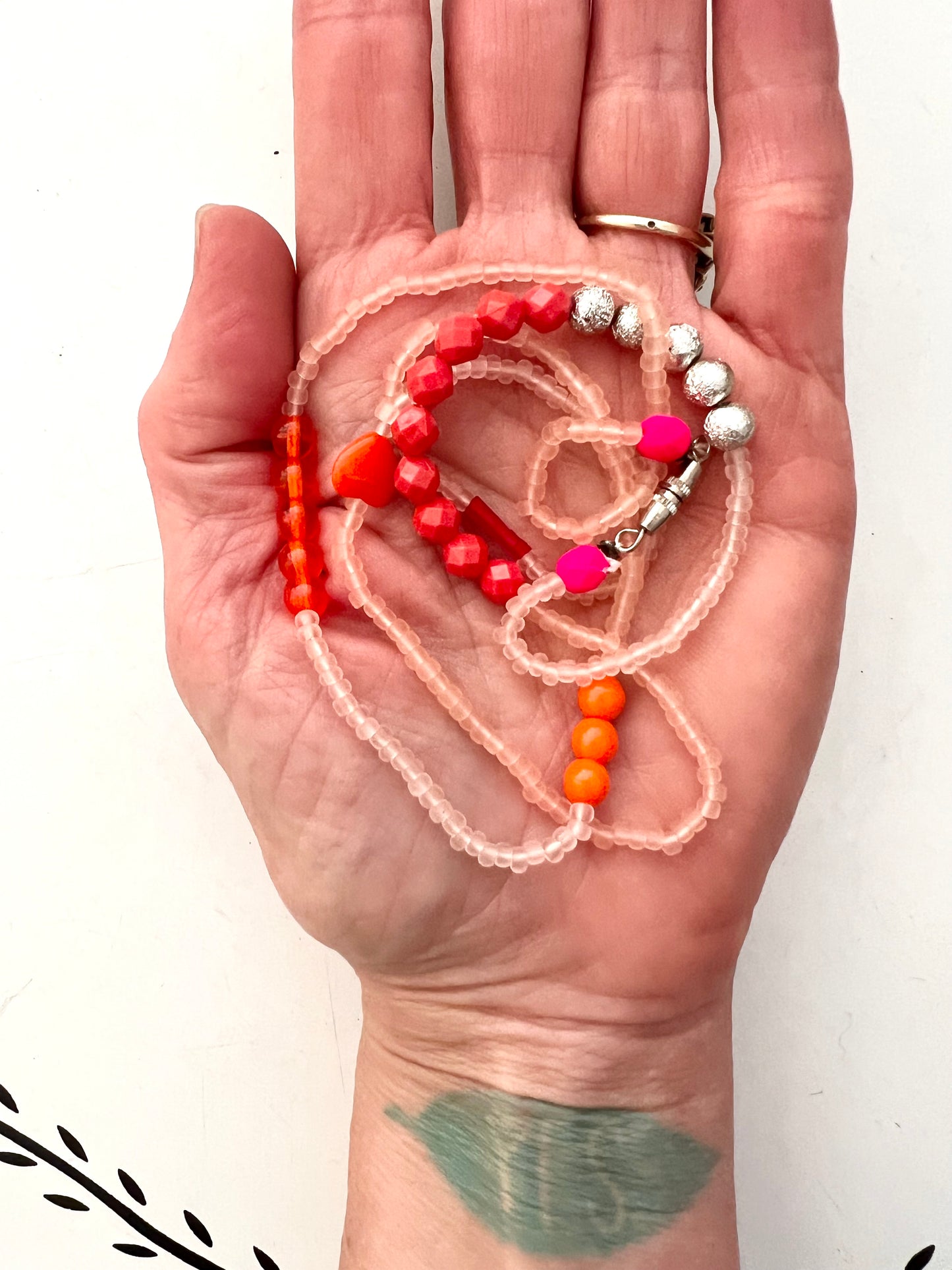 vintage stacked bead strand necklace; ceramic, glass, lucite…