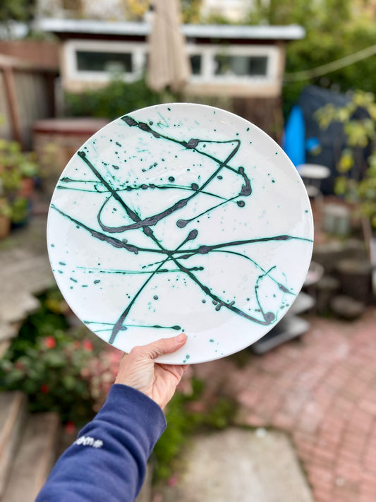 SOLD - copper splatter charger-serving plate samples/seconds/sale piece