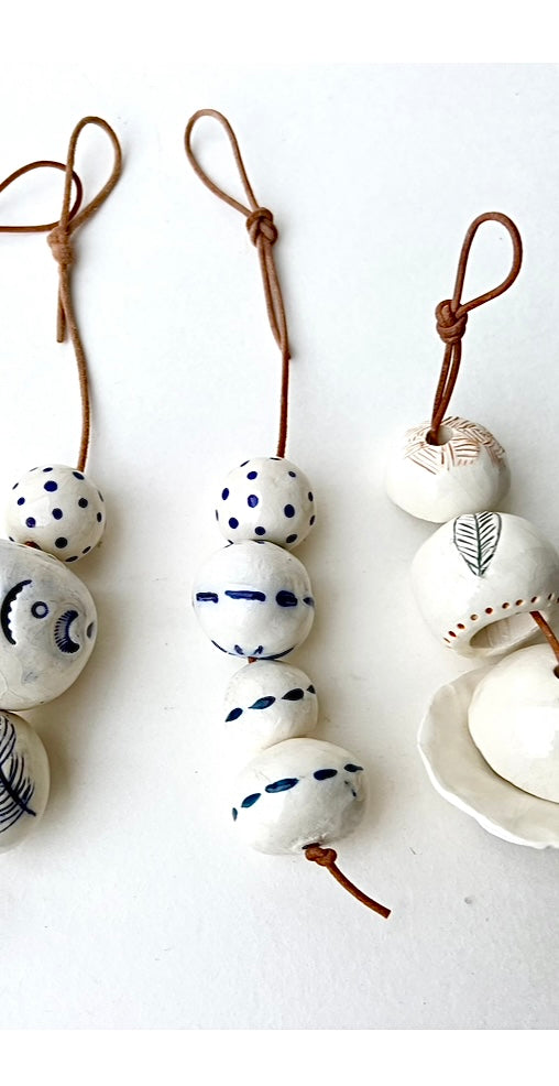 white & cobalt 4 bisque bead piece - striped & dotted samples/seconds/sale