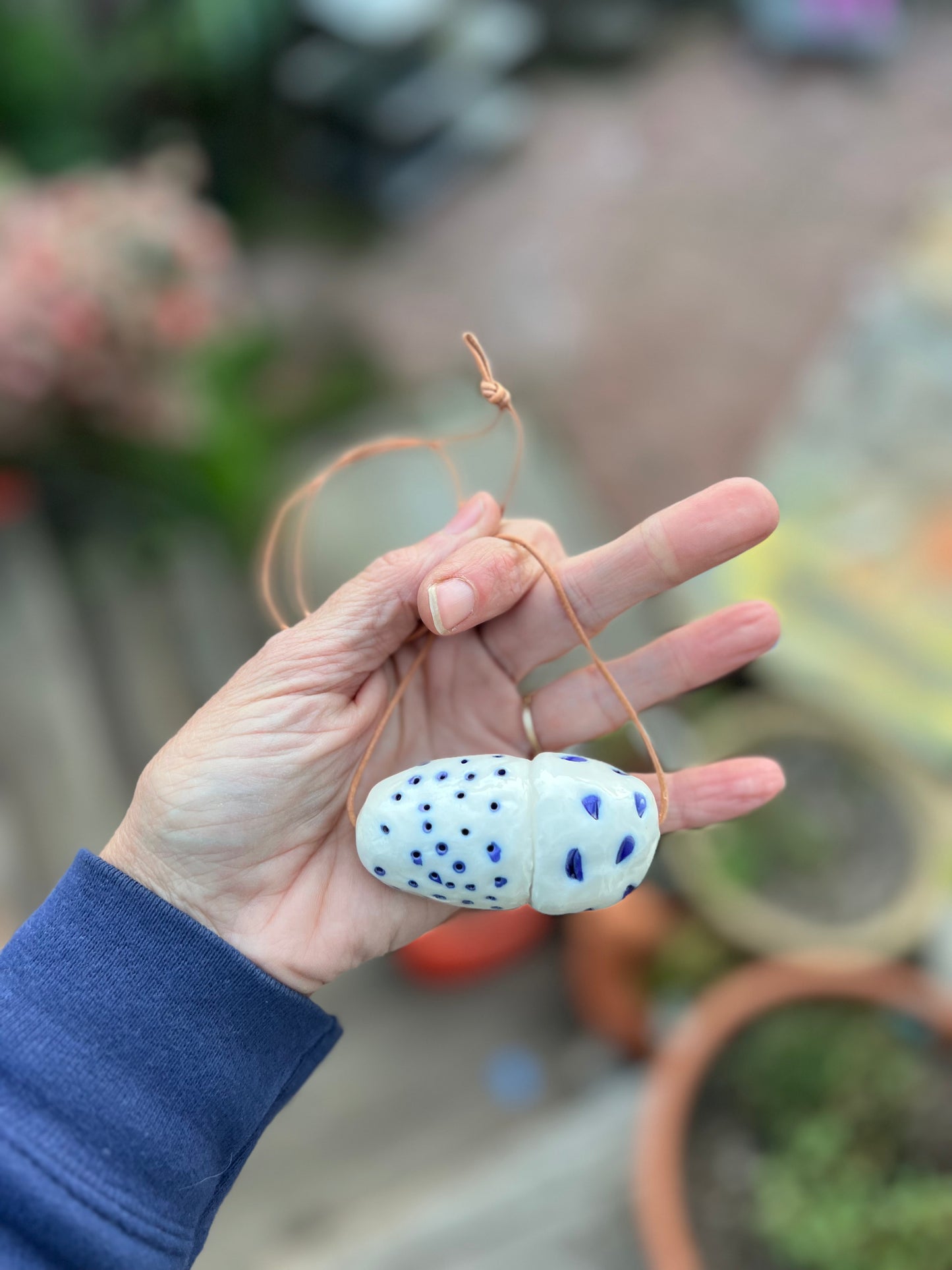 chunky handmade bead & cobalt jewelry on tan leather cord samples/seconds/sale piece