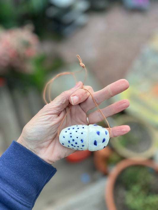 chunky handmade bead & cobalt jewelry on tan leather cord samples/seconds/sale piece