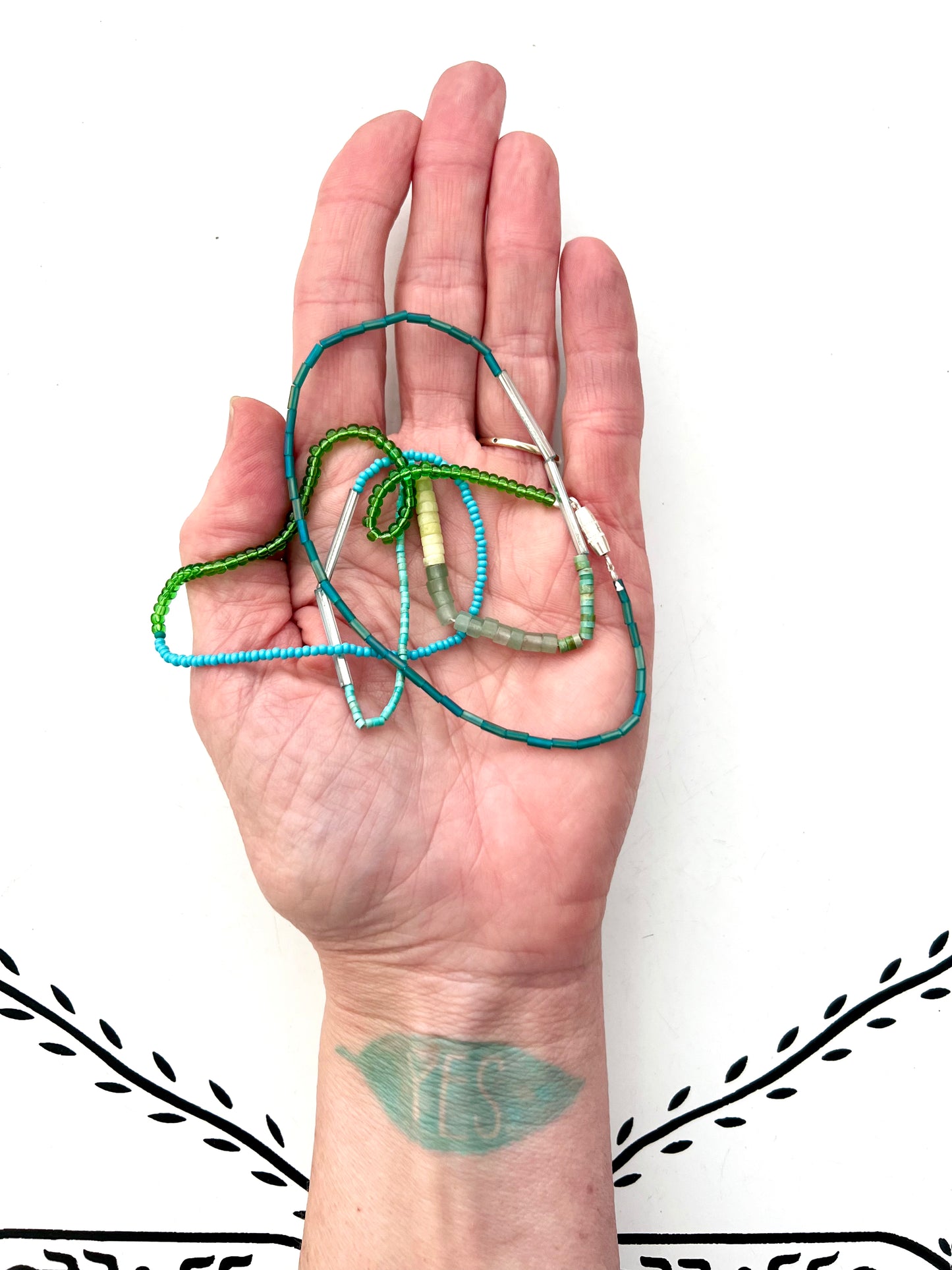 vintage stacked bead strand necklace; ceramic, glass, lucite…