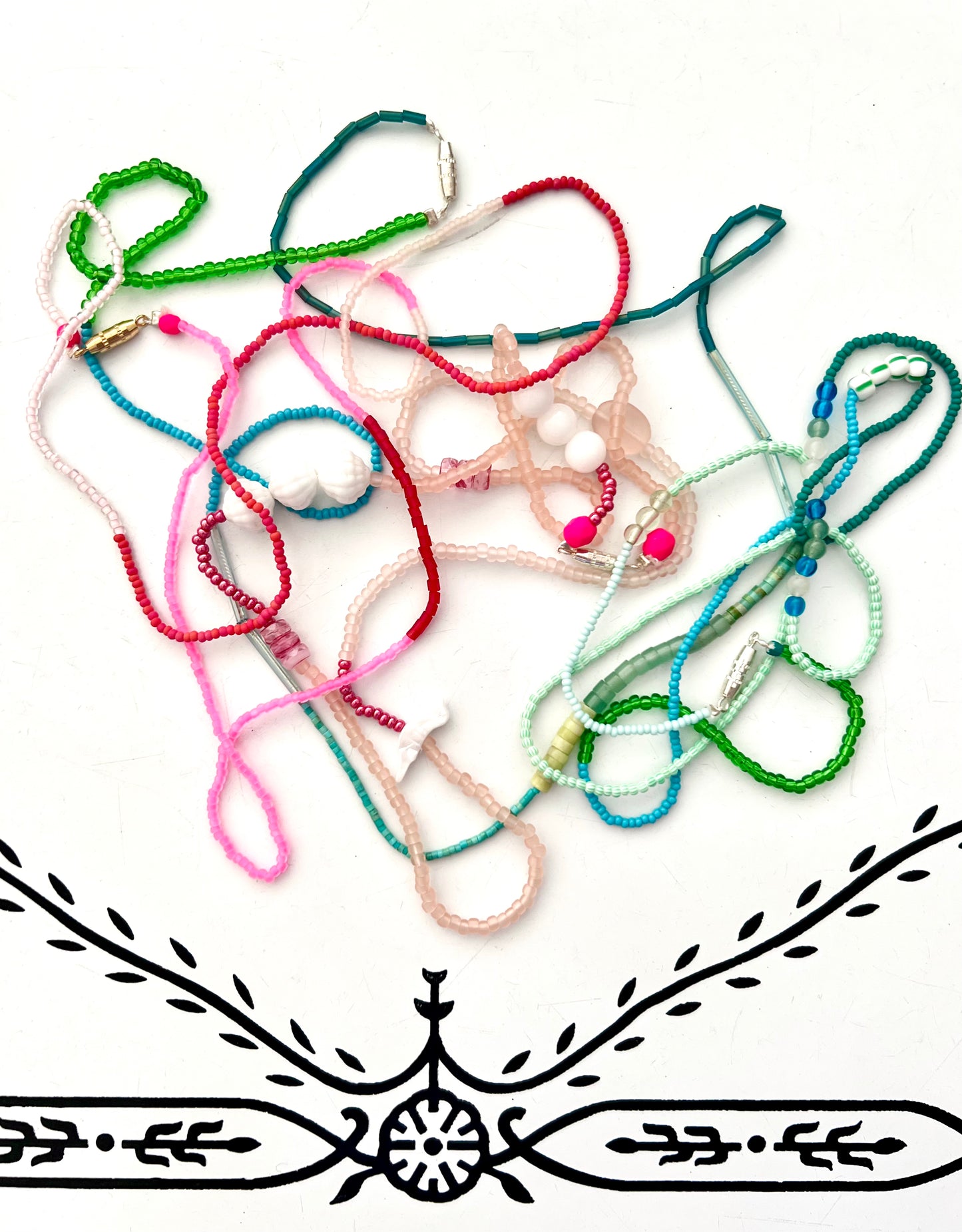 vintage stacked bead strand necklace; ceramic, glass, lucite…