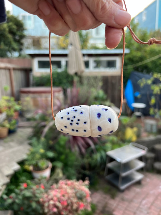 chunky handmade bead & cobalt jewelry on tan leather cord samples/seconds/sale piece