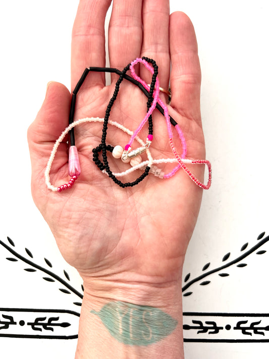 vintage stacked bead strand necklace; ceramic, glass, lucite…