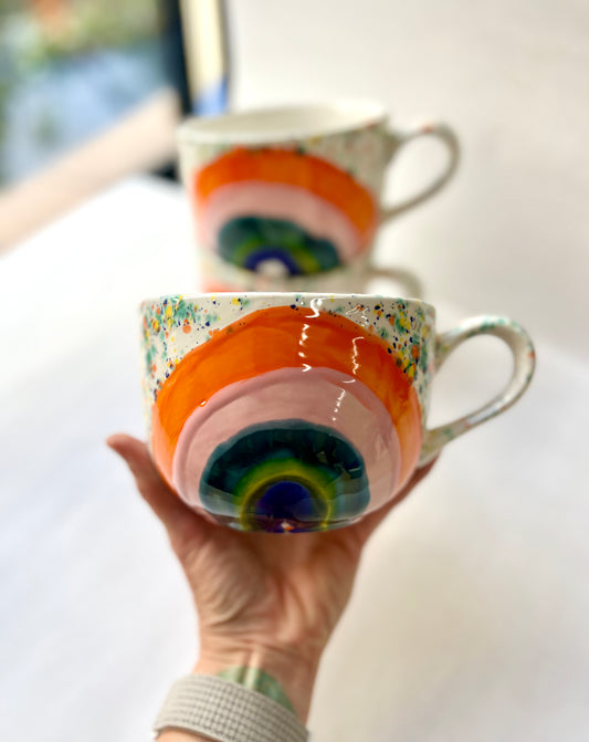 1 extra large big rainbow energy vibes mug with confetti glaze - SOLD