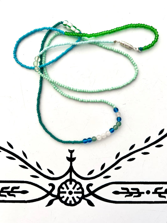 vintage stacked bead strand necklace; ceramic, glass, lucite…