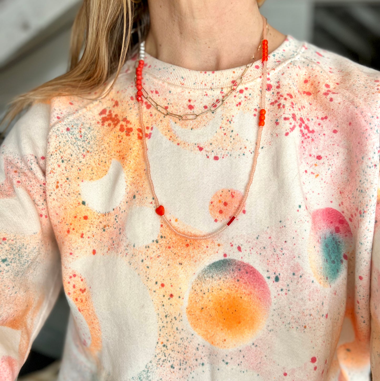 vintage stacked bead strand necklace; ceramic, glass, lucite…