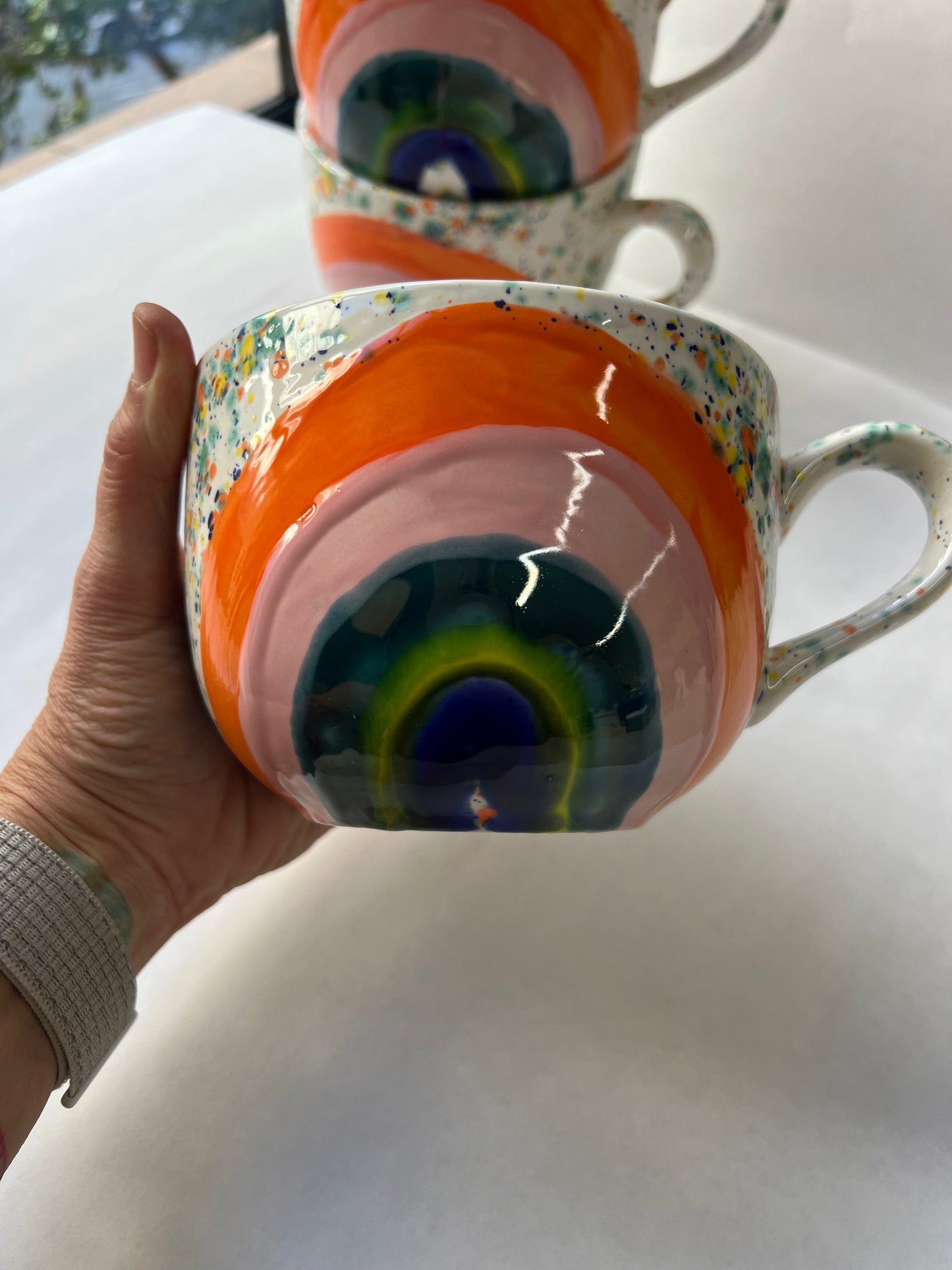 1 extra large big rainbow energy vibes mug with confetti glaze - SOLD