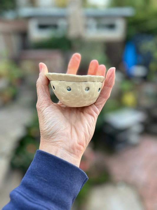 blue dots & cream sgraffito cup/bowl samples/seconds/sale piece