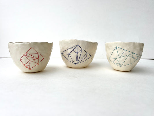 geometric sgraffito cup/bowl samples/seconds/sale piece