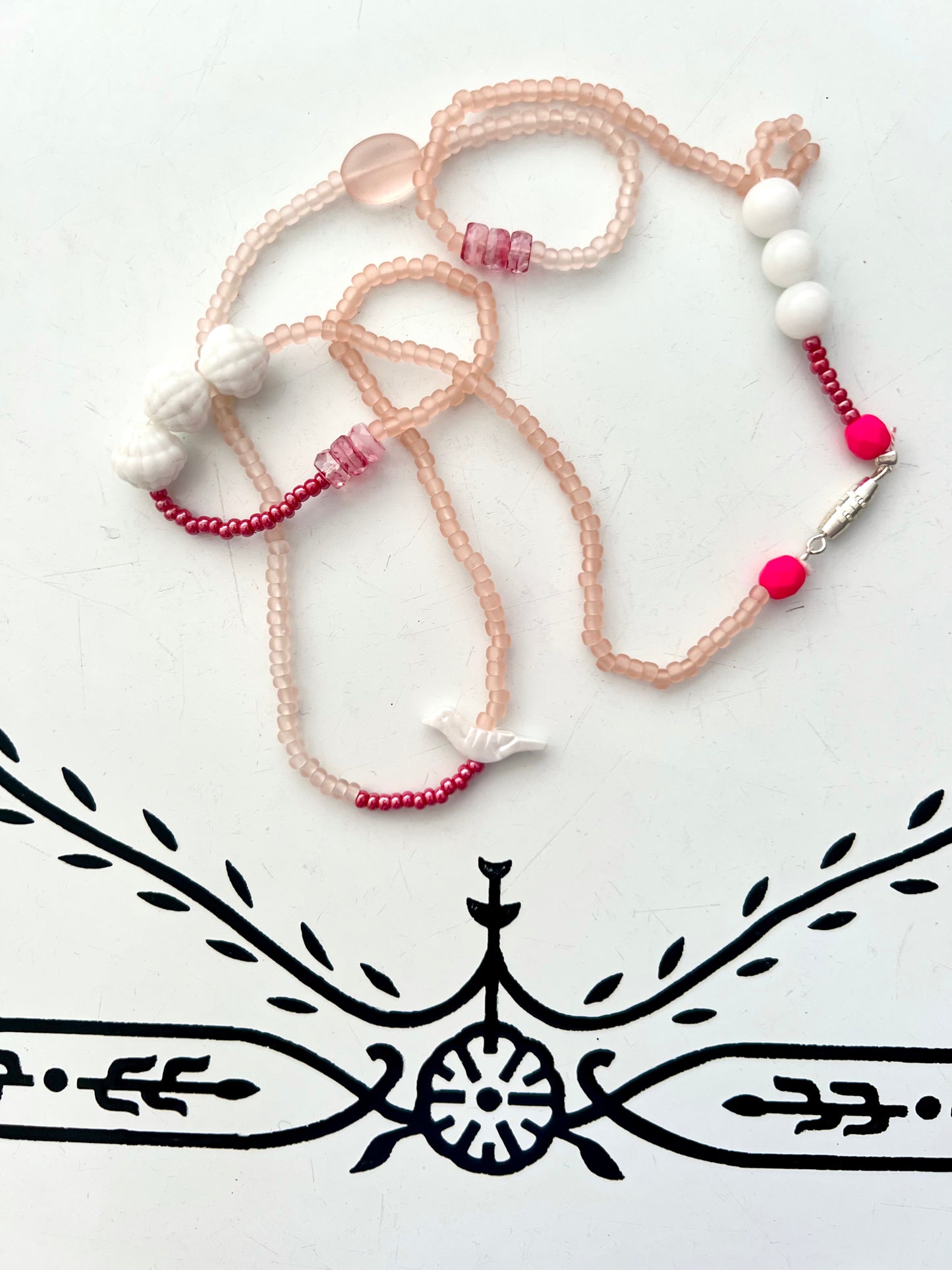 vintage stacked bead strand necklace; ceramic, glass, lucite…