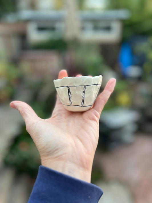 blue geometric sgraffito cup/bowl samples/seconds/sale piece