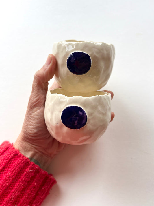 SOLD - set of cobalt blue dot pinched cups samples/seconds/sale pieces