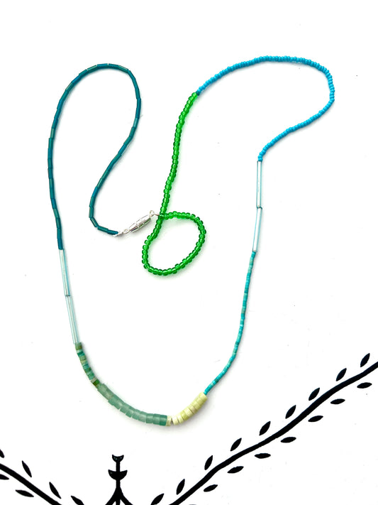 vintage stacked bead strand necklace; ceramic, glass, lucite…