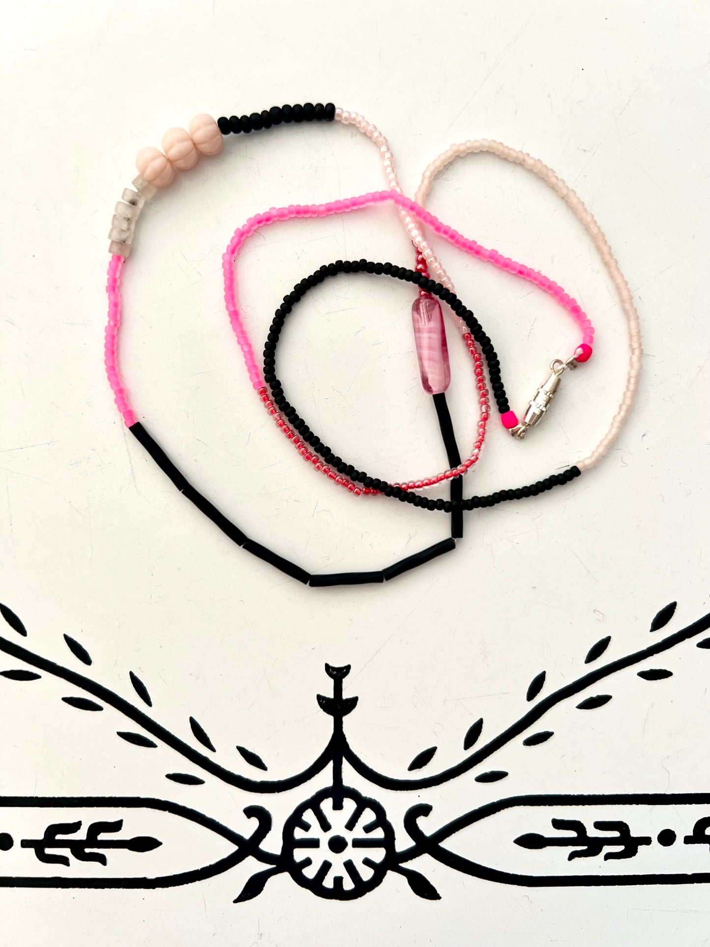 vintage stacked bead strand necklace; ceramic, glass, lucite…