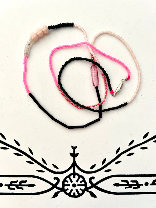 vintage stacked bead strand necklace; ceramic, glass, lucite…