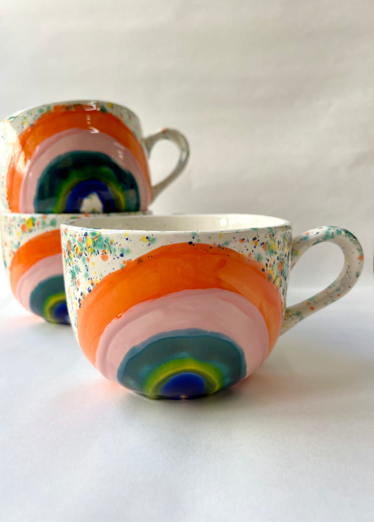 1 extra large big rainbow energy vibes mug with confetti glaze - SOLD