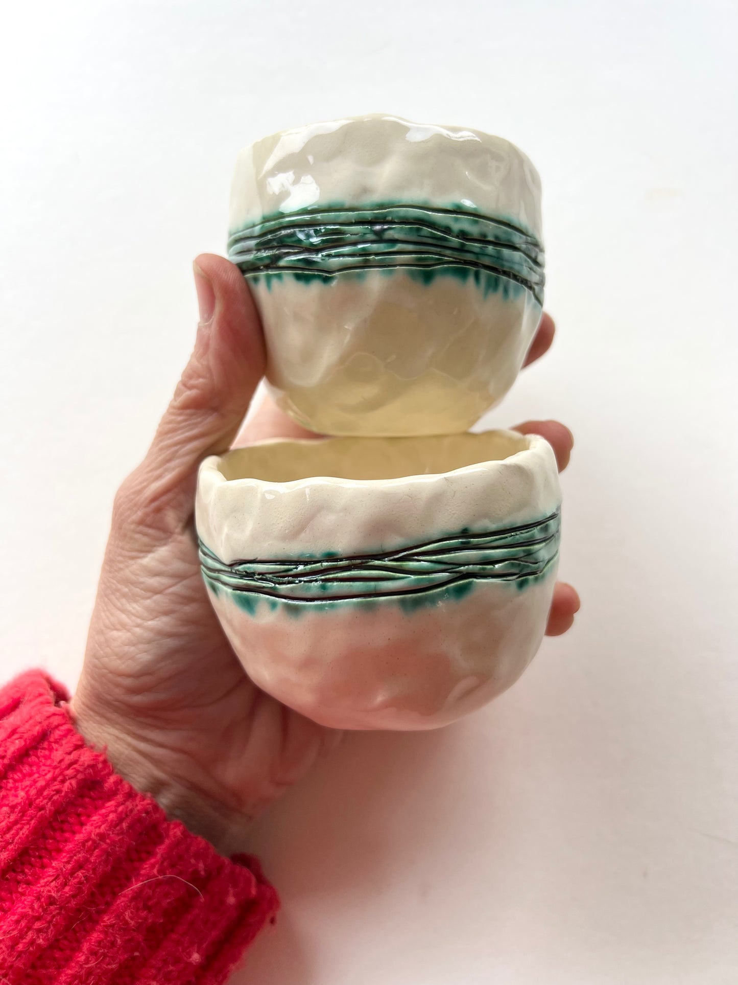 set of 2 copper striped line pinched cups samples/seconds/sale pieces