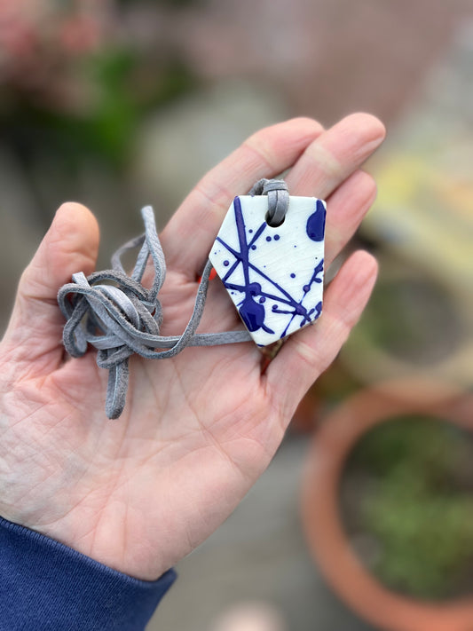 cobalt splatter jewelry on heather grey leather samples/seconds/sale piece