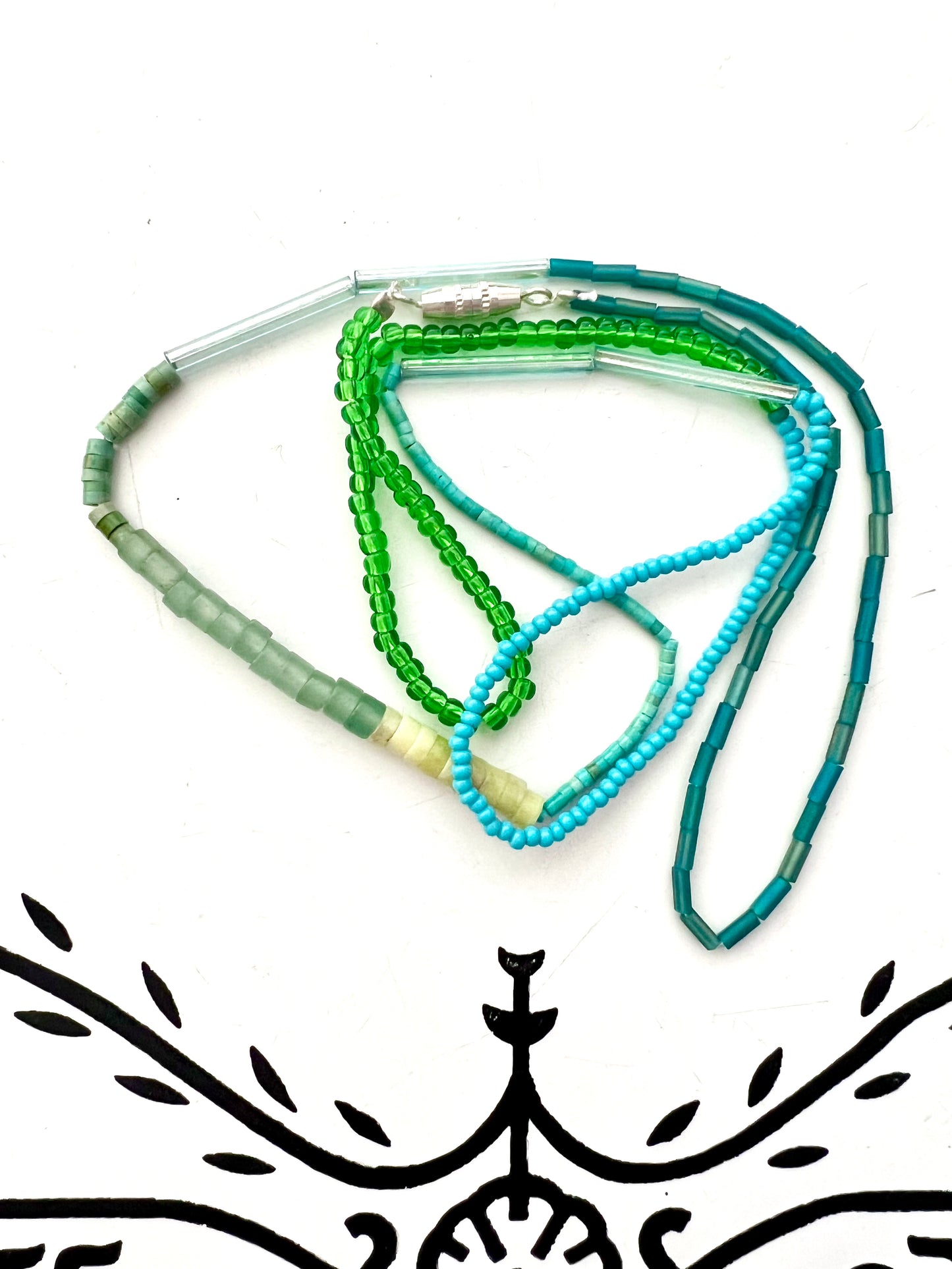 vintage stacked bead strand necklace; ceramic, glass, lucite…