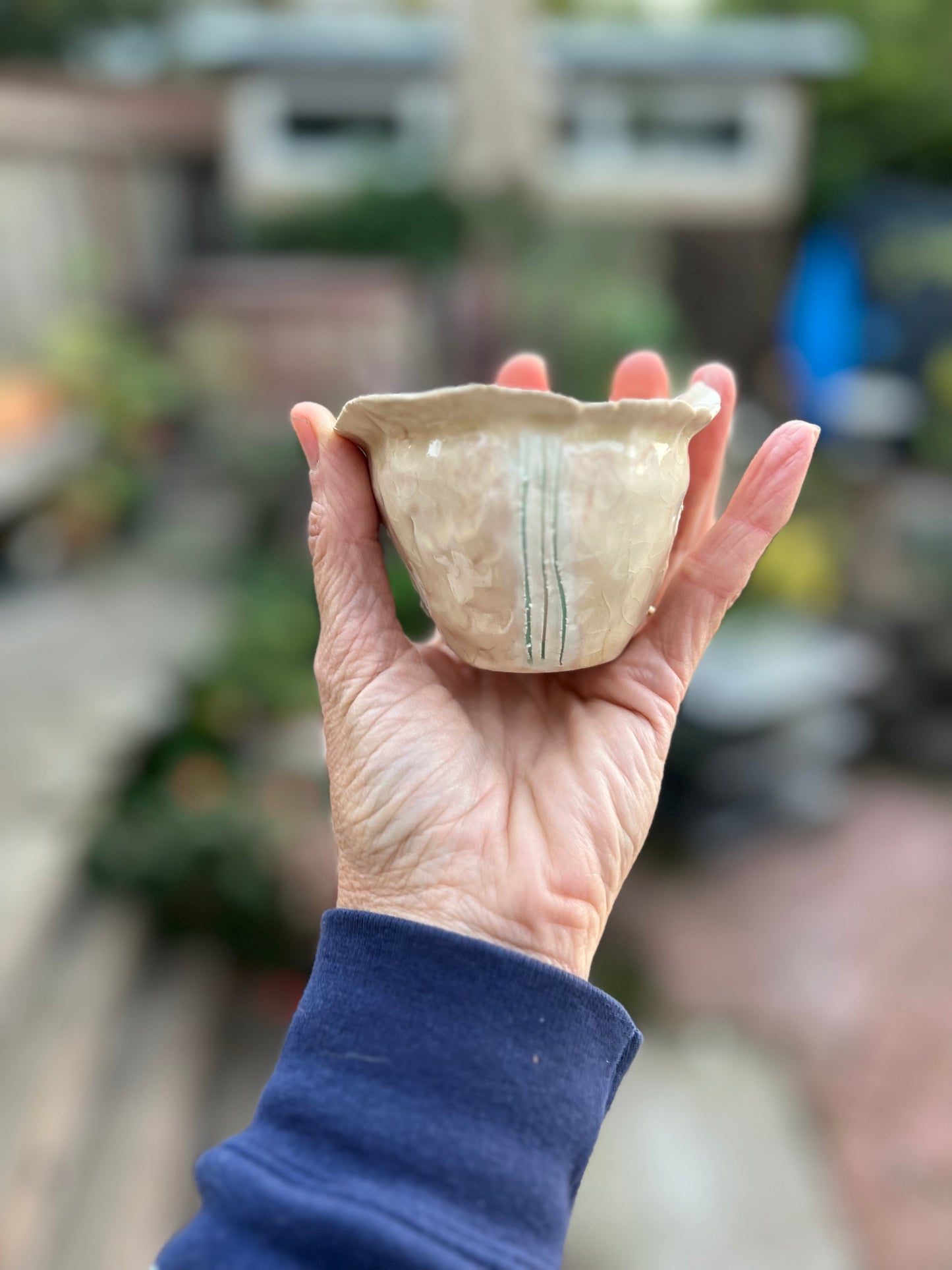 3 stripe sgraffito cup/bowl samples/seconds/sale piece