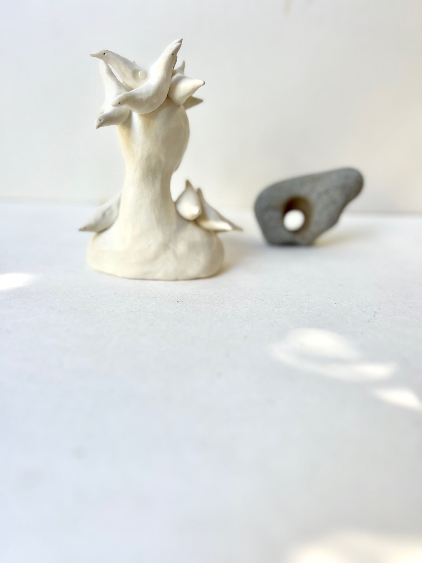 one of a kind ceramic statuette sculpture; both ways bird piece