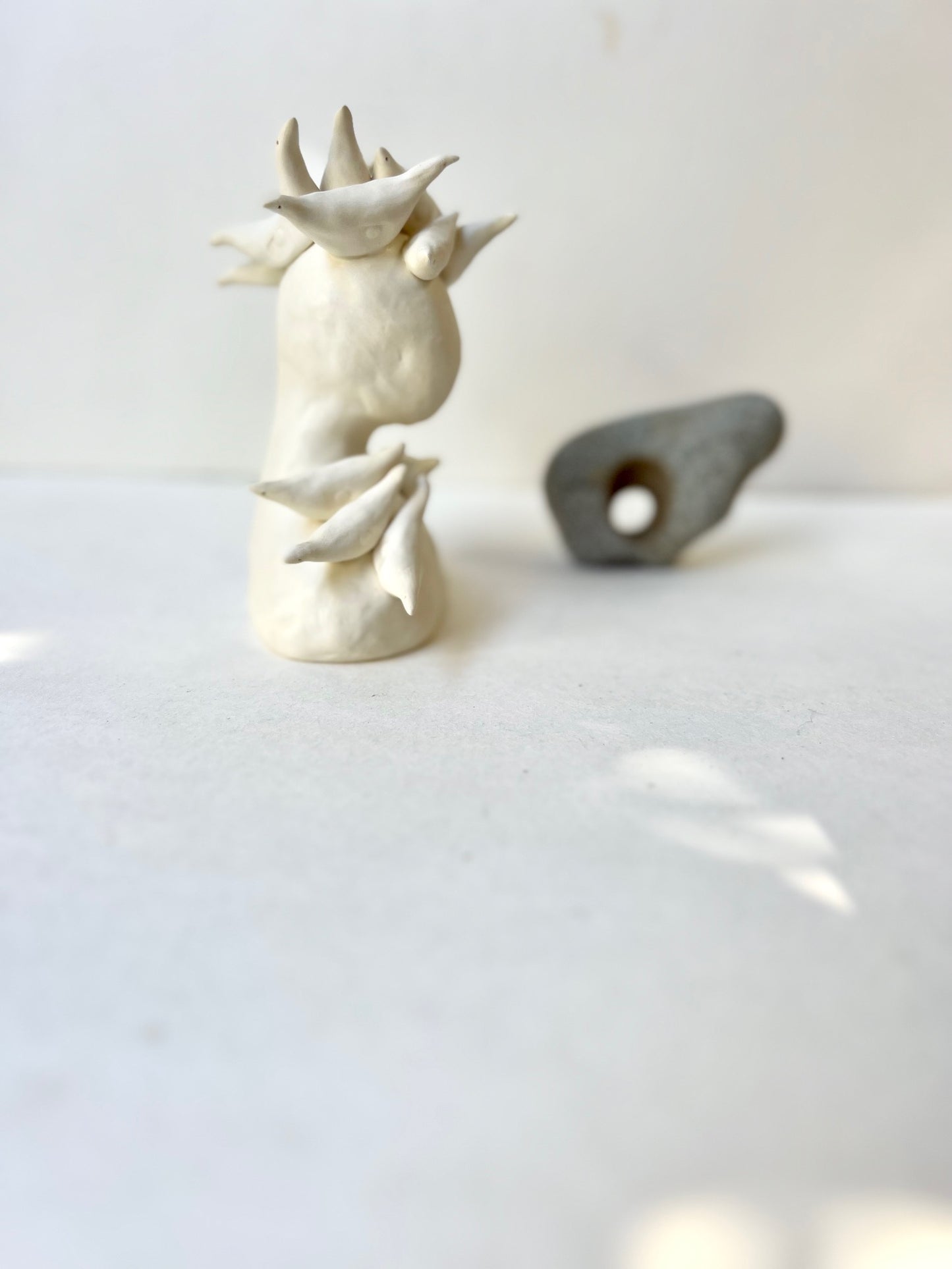 one of a kind ceramic statuette sculpture; both ways bird piece