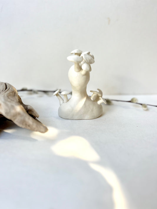 one of a kind ceramic statuette sculpture; mushroom mantel piece