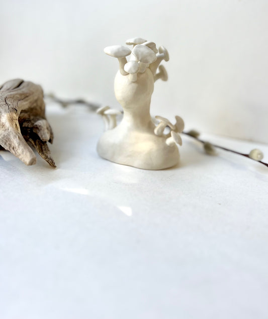 one of a kind ceramic statuette sculpture; mushroom mantel piece