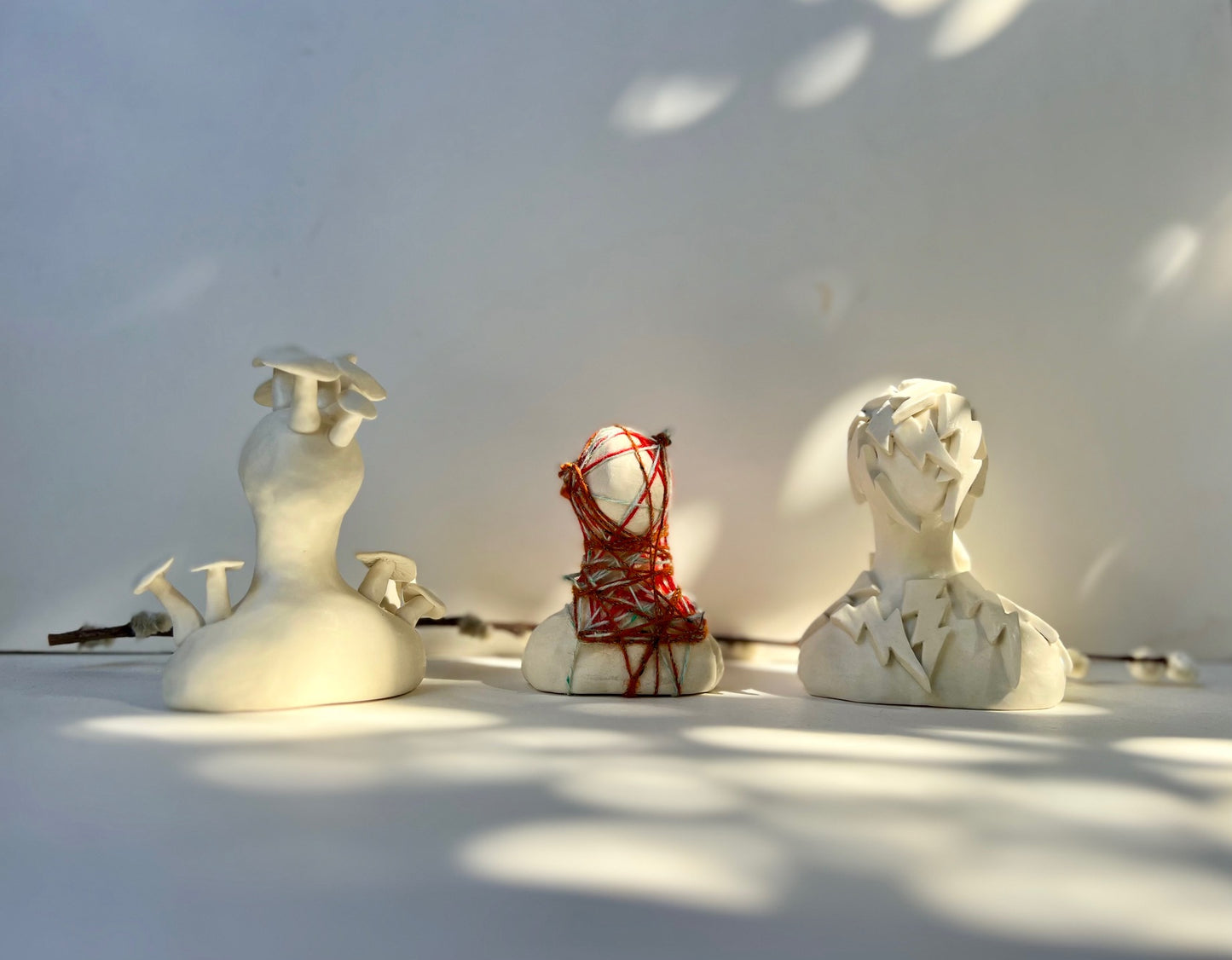 one of a kind ceramic statuette sculpture; mushroom mantel piece