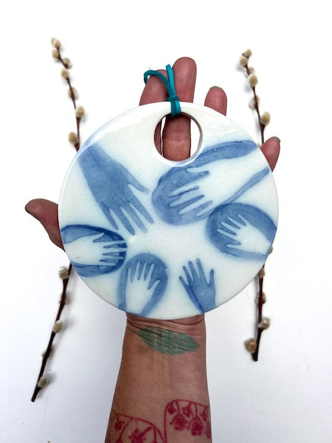 off set reverse cobalt blue hanging plaque - samples/seconds/sale piece