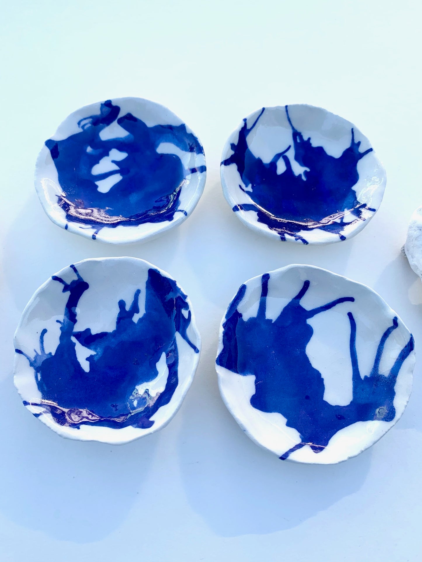 2 cobalt seaweed rests / one of a kind ceramic mini ocean plate sets