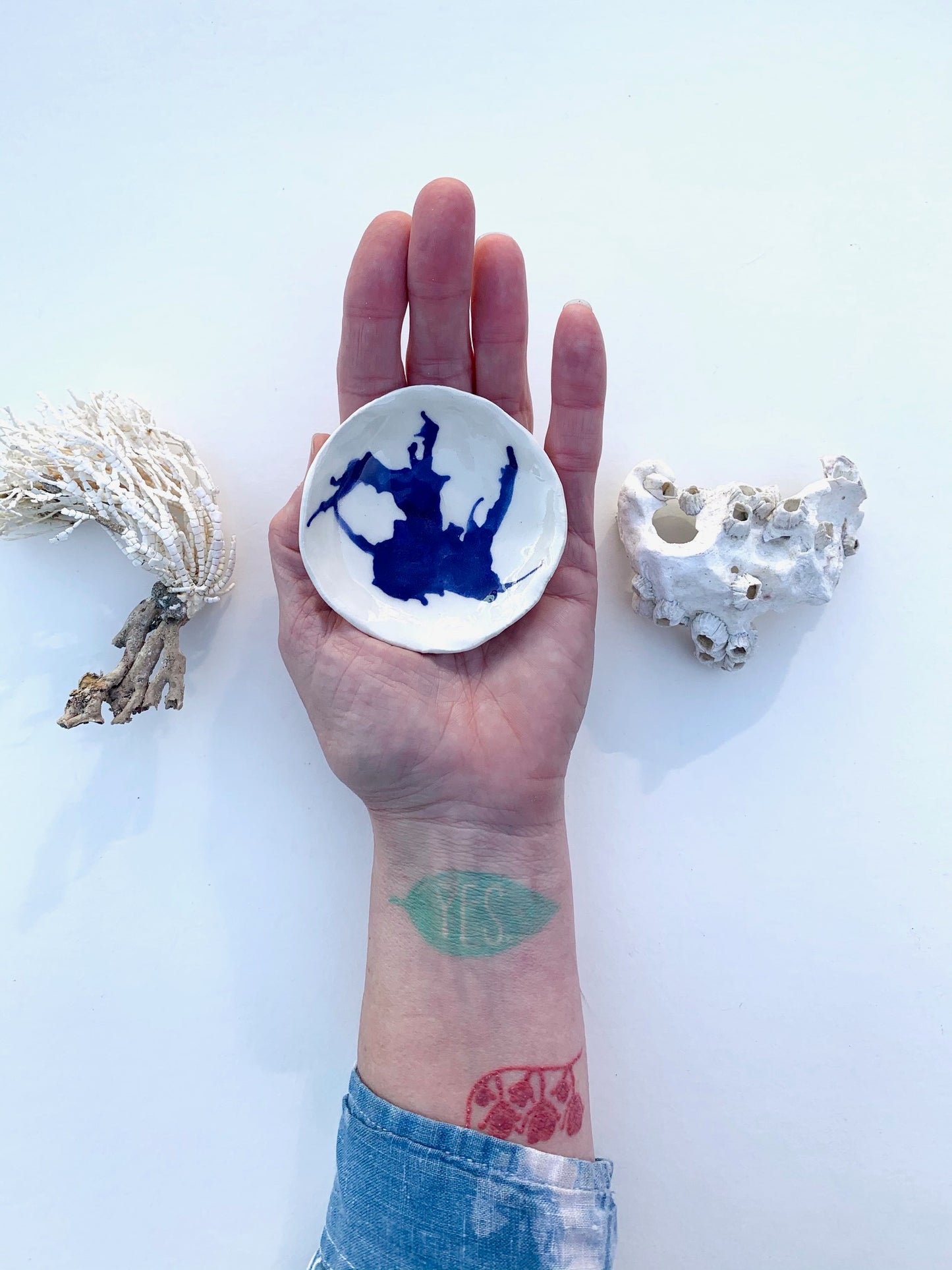 2 cobalt seaweed rests / one of a kind ceramic mini ocean plate sets