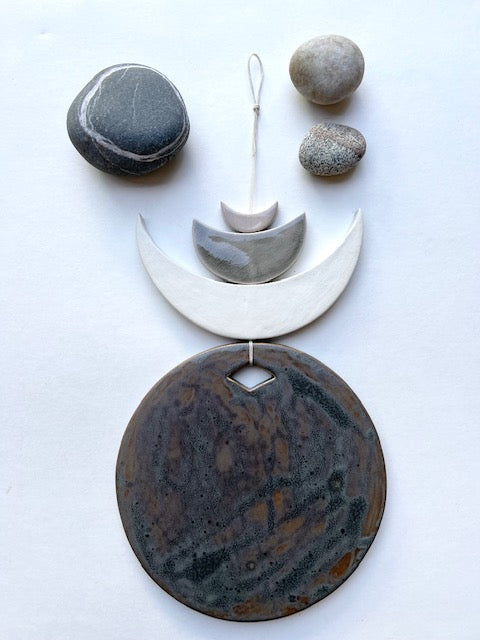 one of a kind 'constant companion' large moon series wall hanging