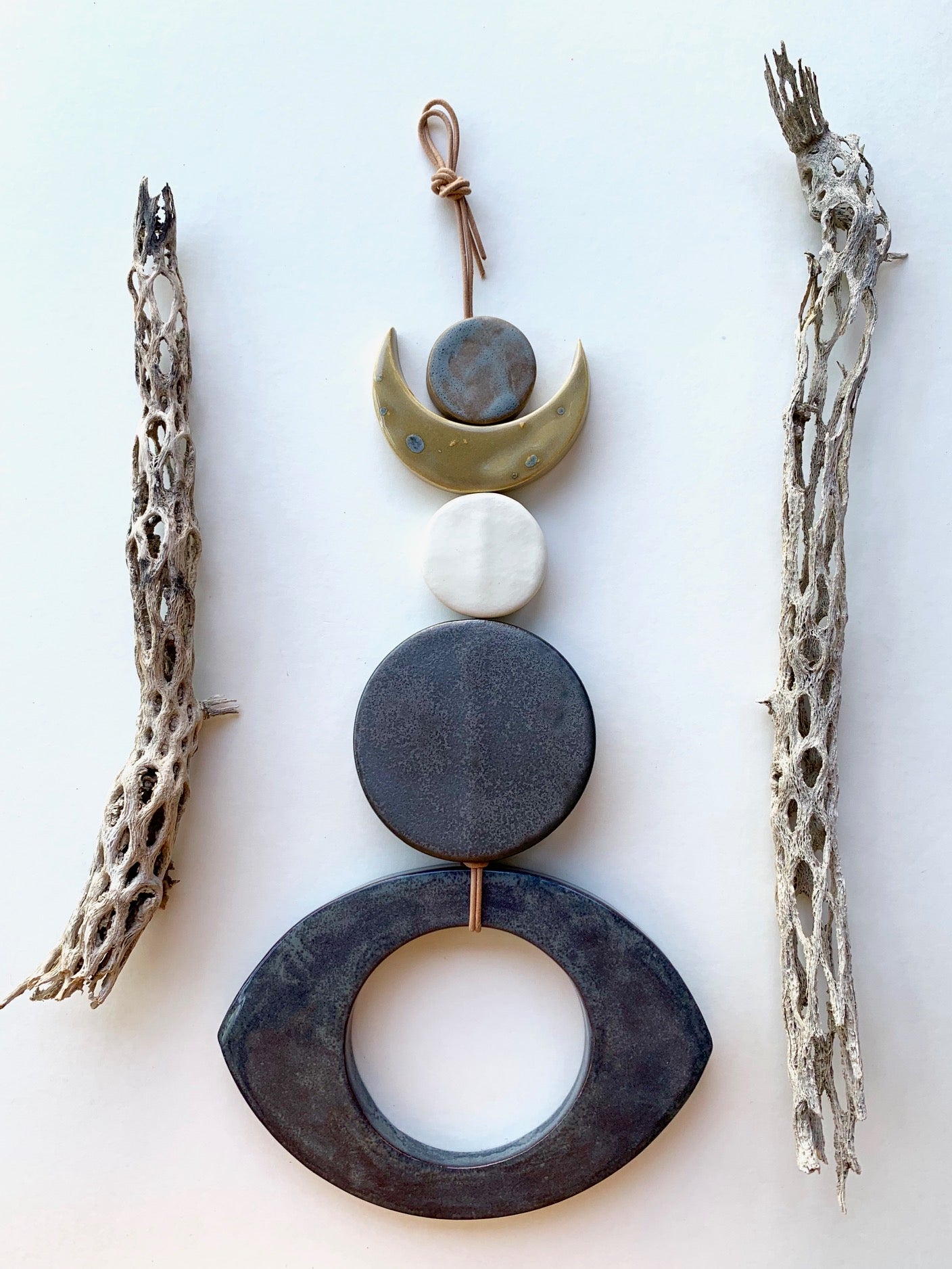 sold - one of a kind, desert rising ceramic hanging