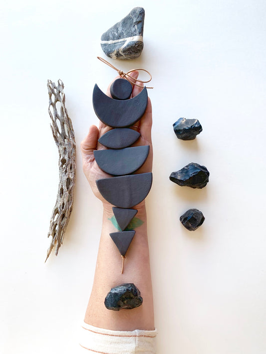 sold - one of a kind, black magic ceramic hanging