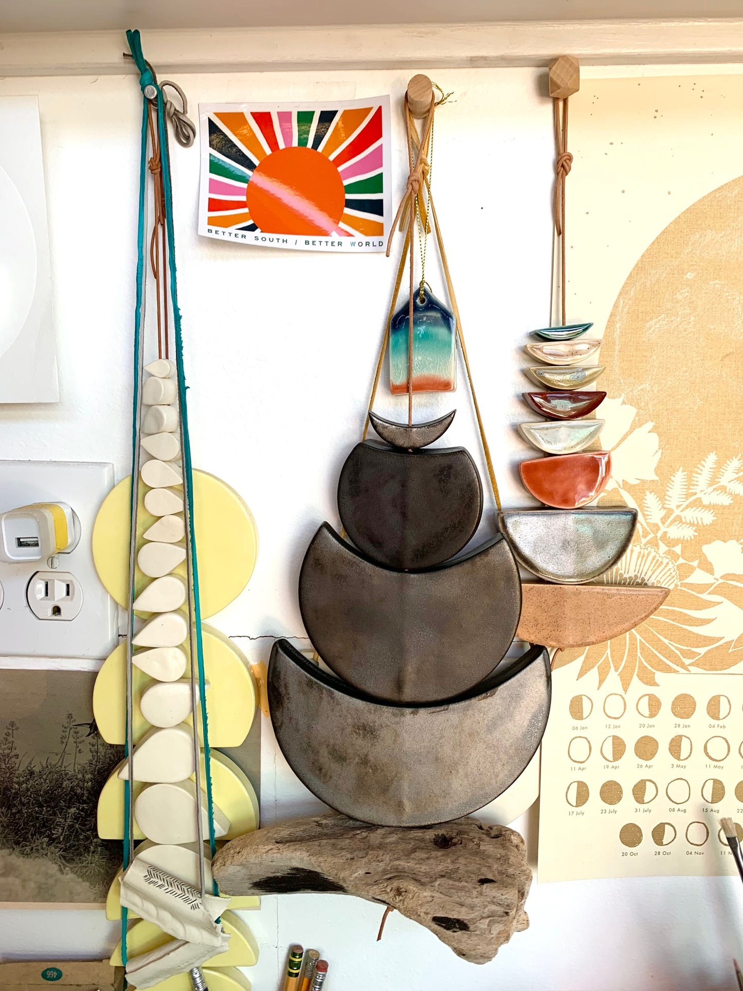 sold - one of a kind 'sea foam moons' burnished steel ceramic piece