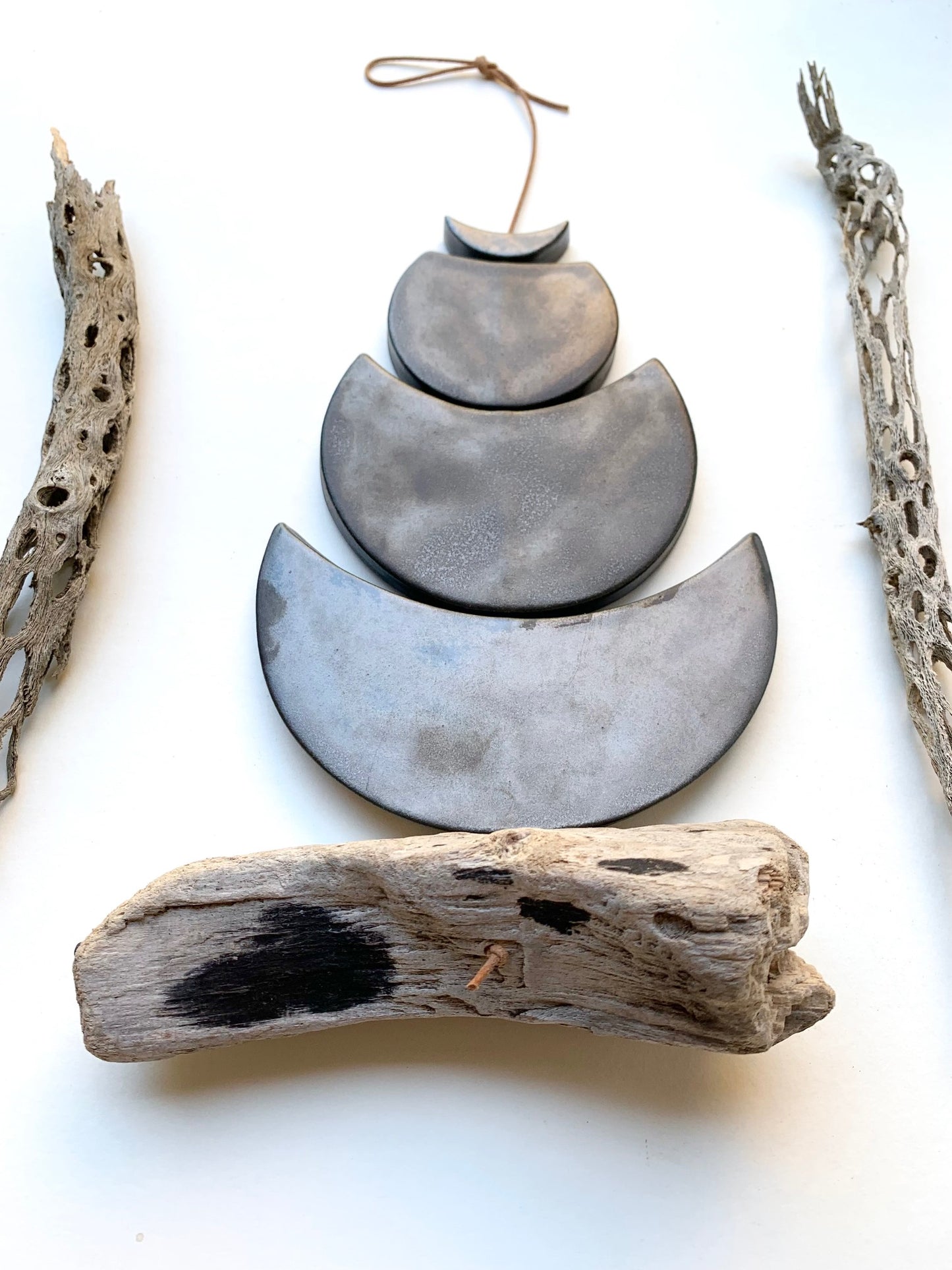 sold - one of a kind 'sea foam moons' burnished steel ceramic piece