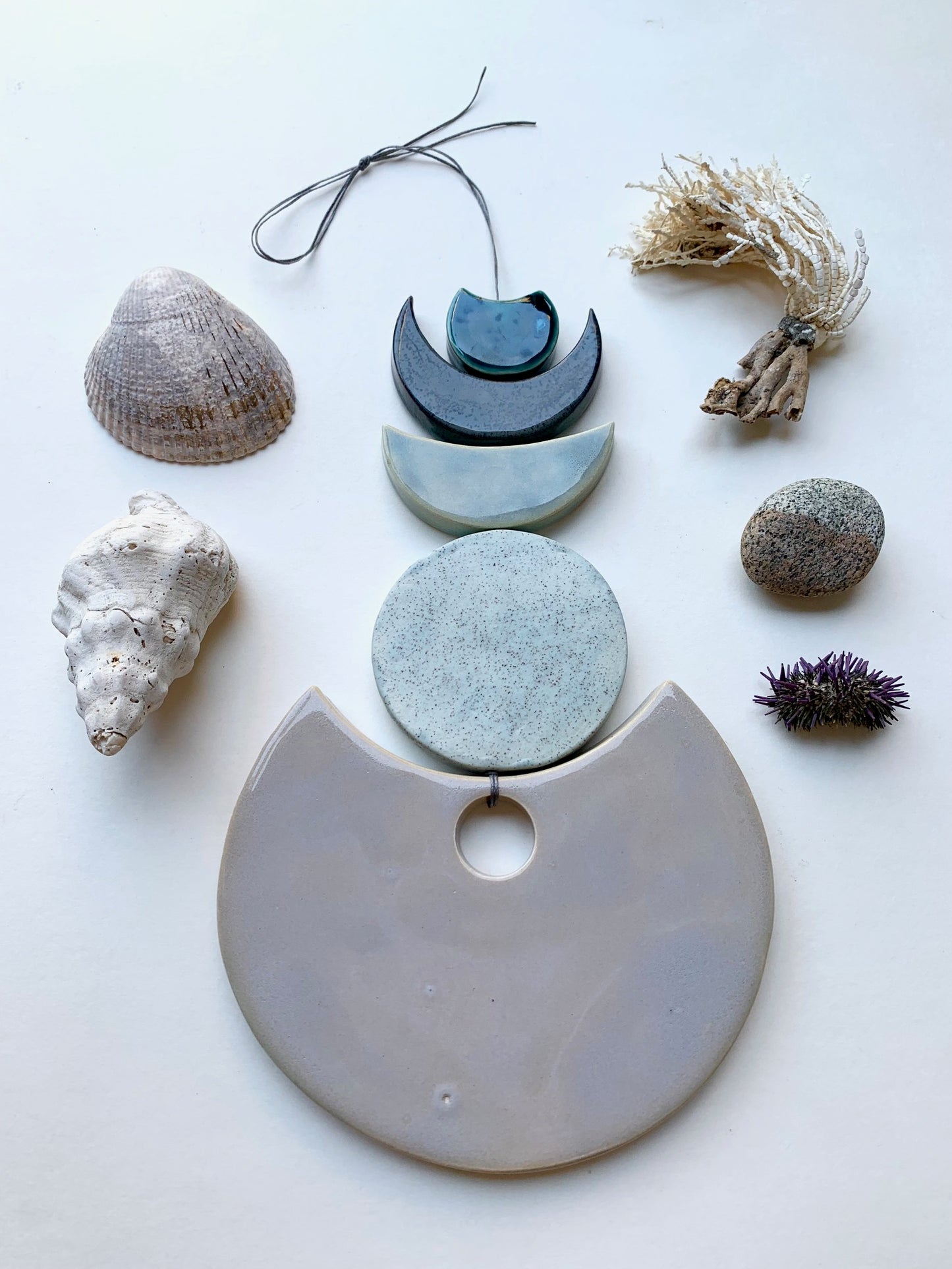sold - one of a kind 'sea foam moons' ceramic piece