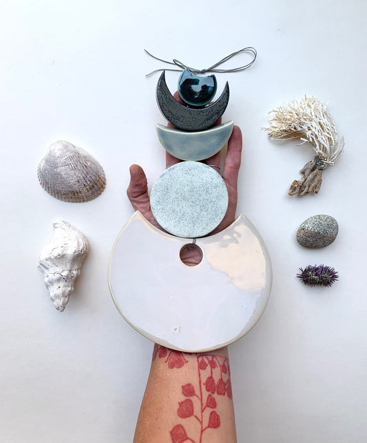 sold - one of a kind 'sea foam moons' ceramic piece