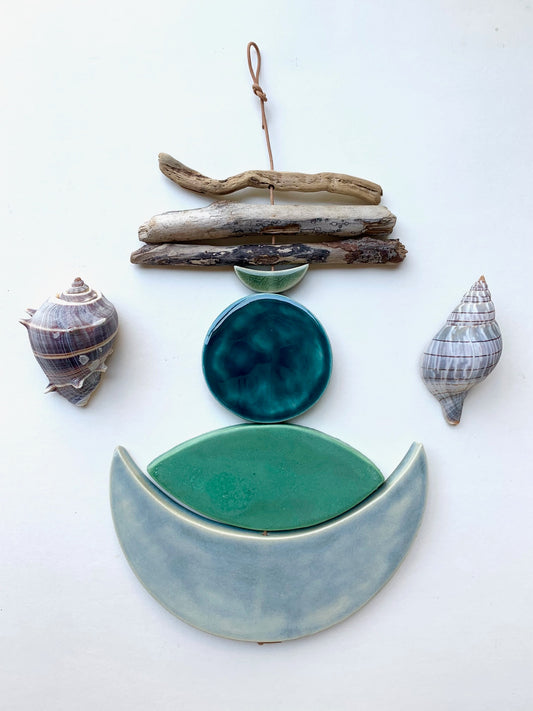 sold - one of a kind 'sea foam moons' ceramic hanging piece