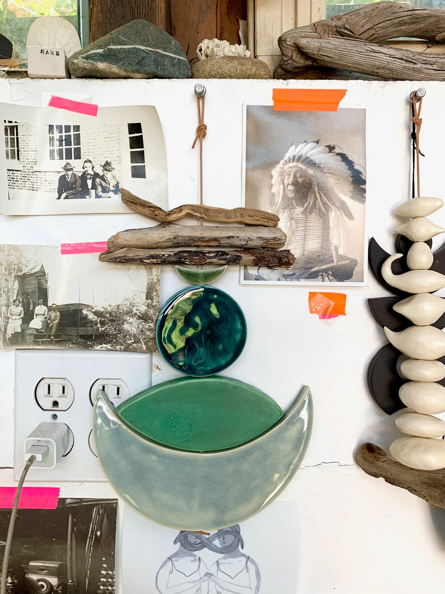 sold - one of a kind 'sea foam moons' ceramic hanging piece