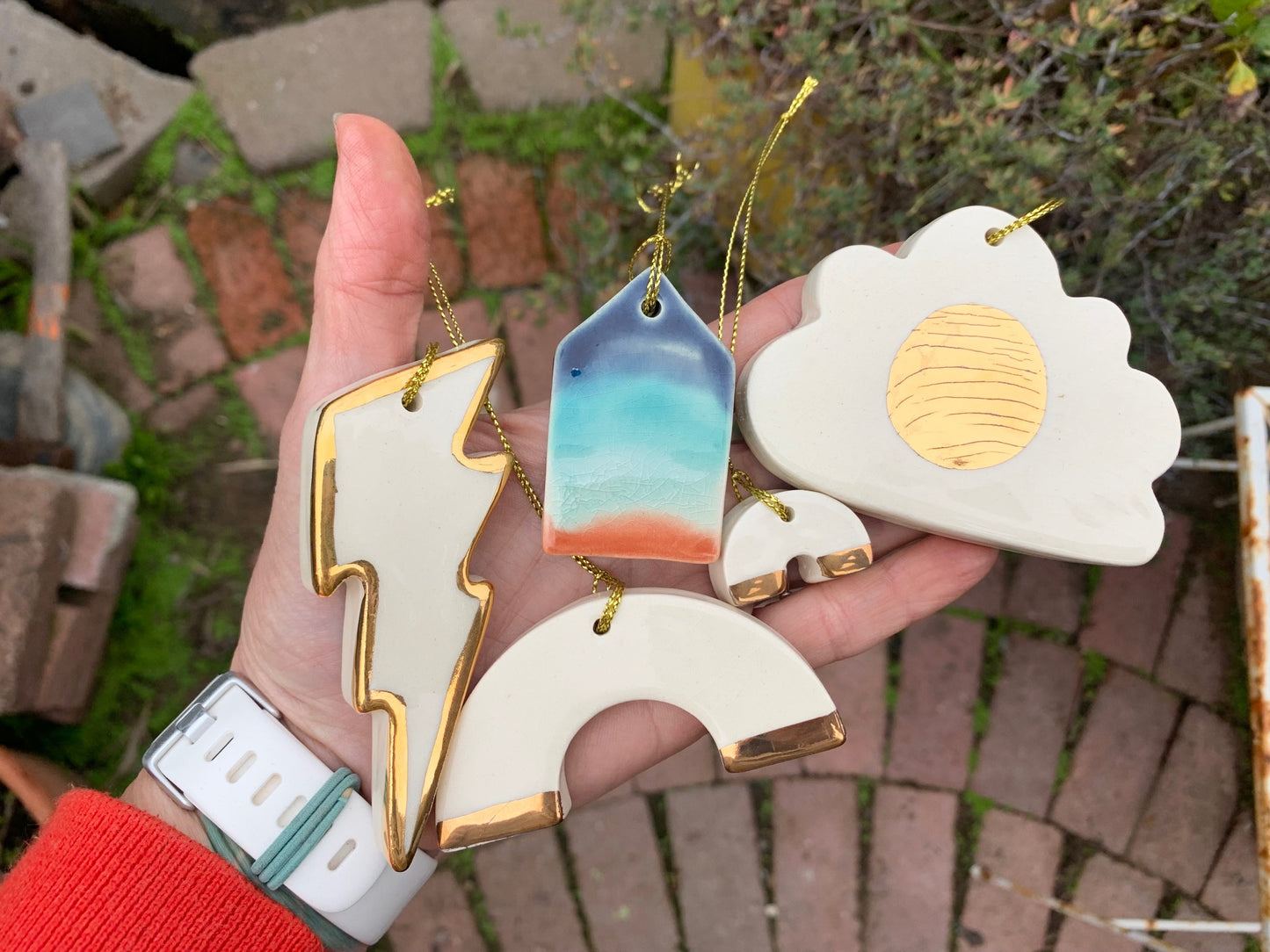 white & gold rainbow pair; ornament wall hanging set