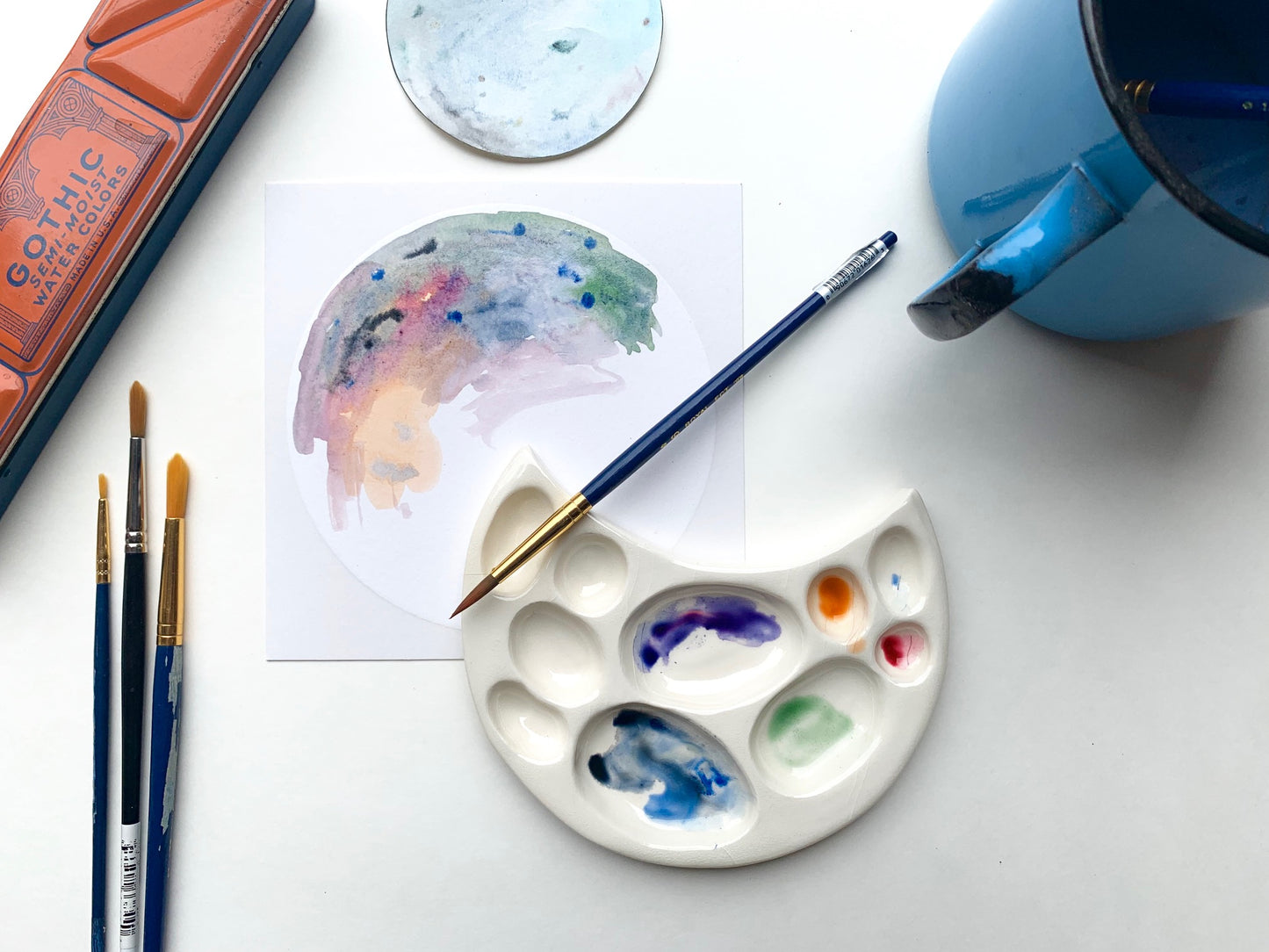 white moon crater watercolor palette
